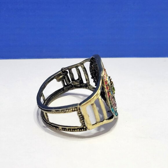 Vintage Rainbow Rhinestone Clamper Bangle Statement Bracelet - Picture 6 of 9